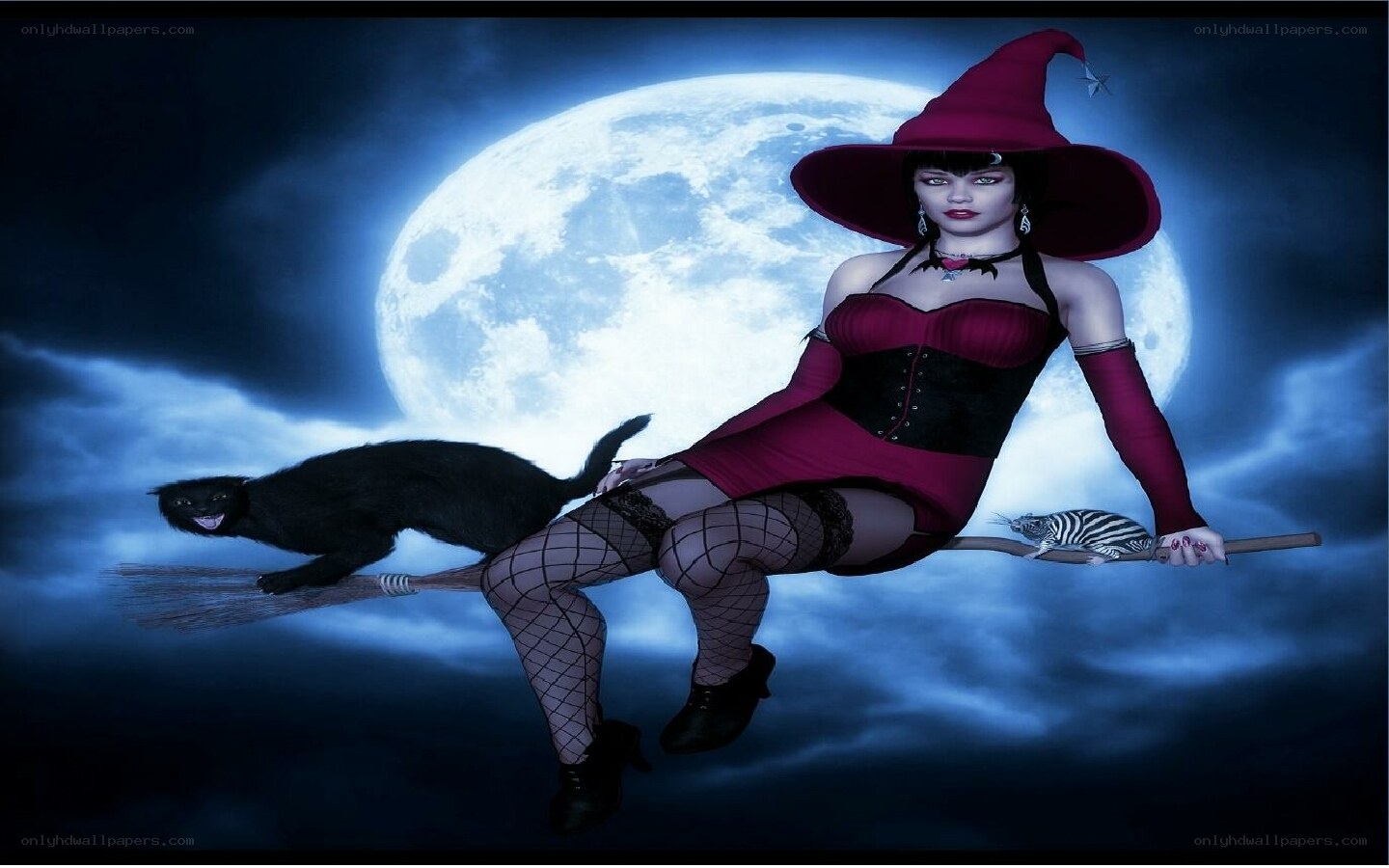 witch flying on broomstick