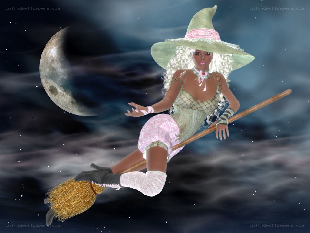 witch flying on broomstick