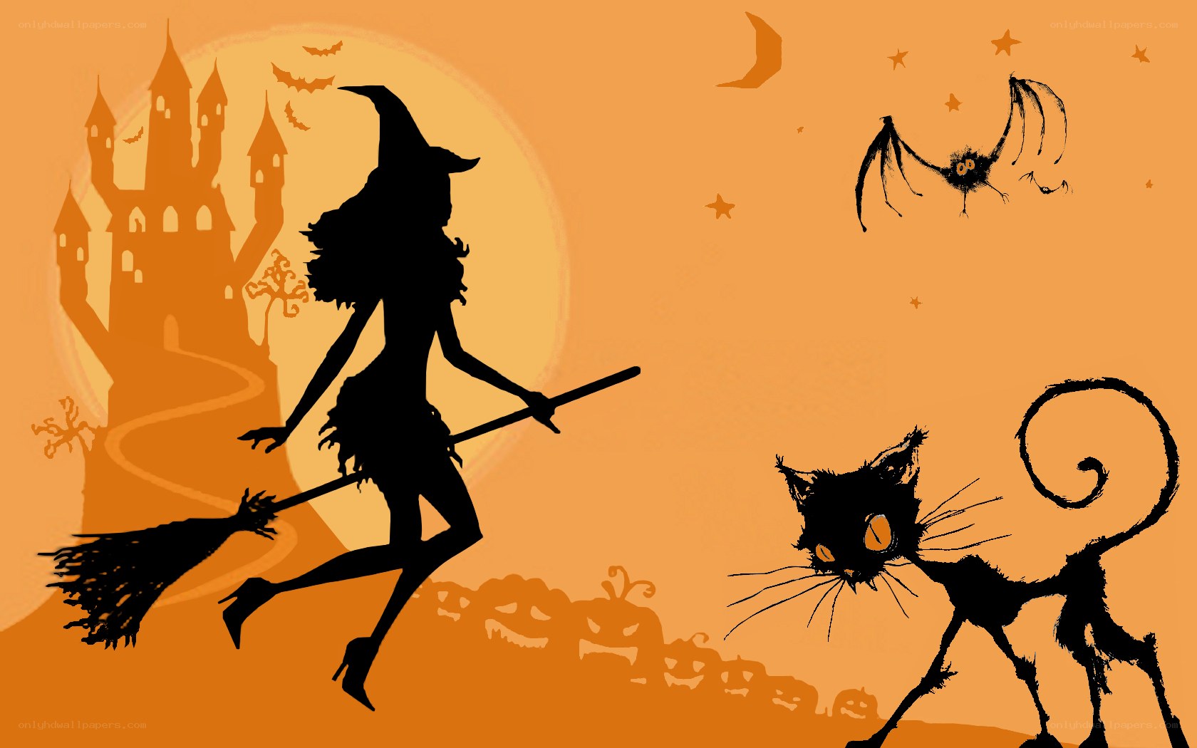 witch flying on broomstick
