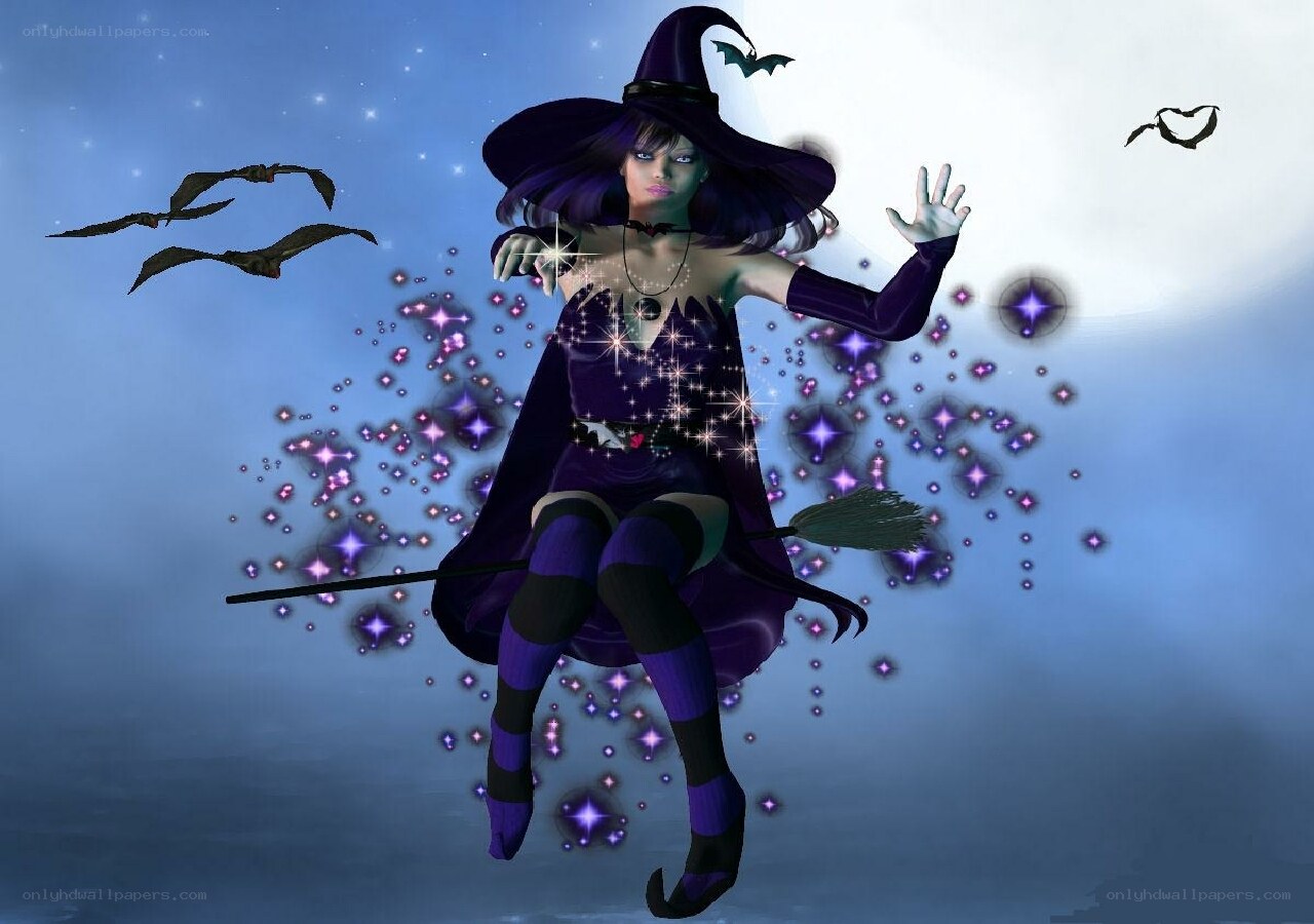 witch flying on broomstick
