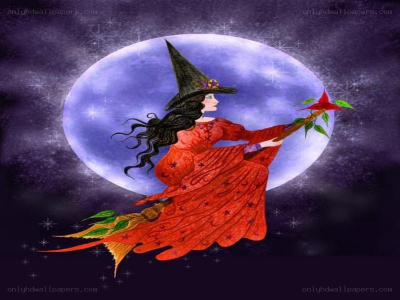 witch flying on broomstick