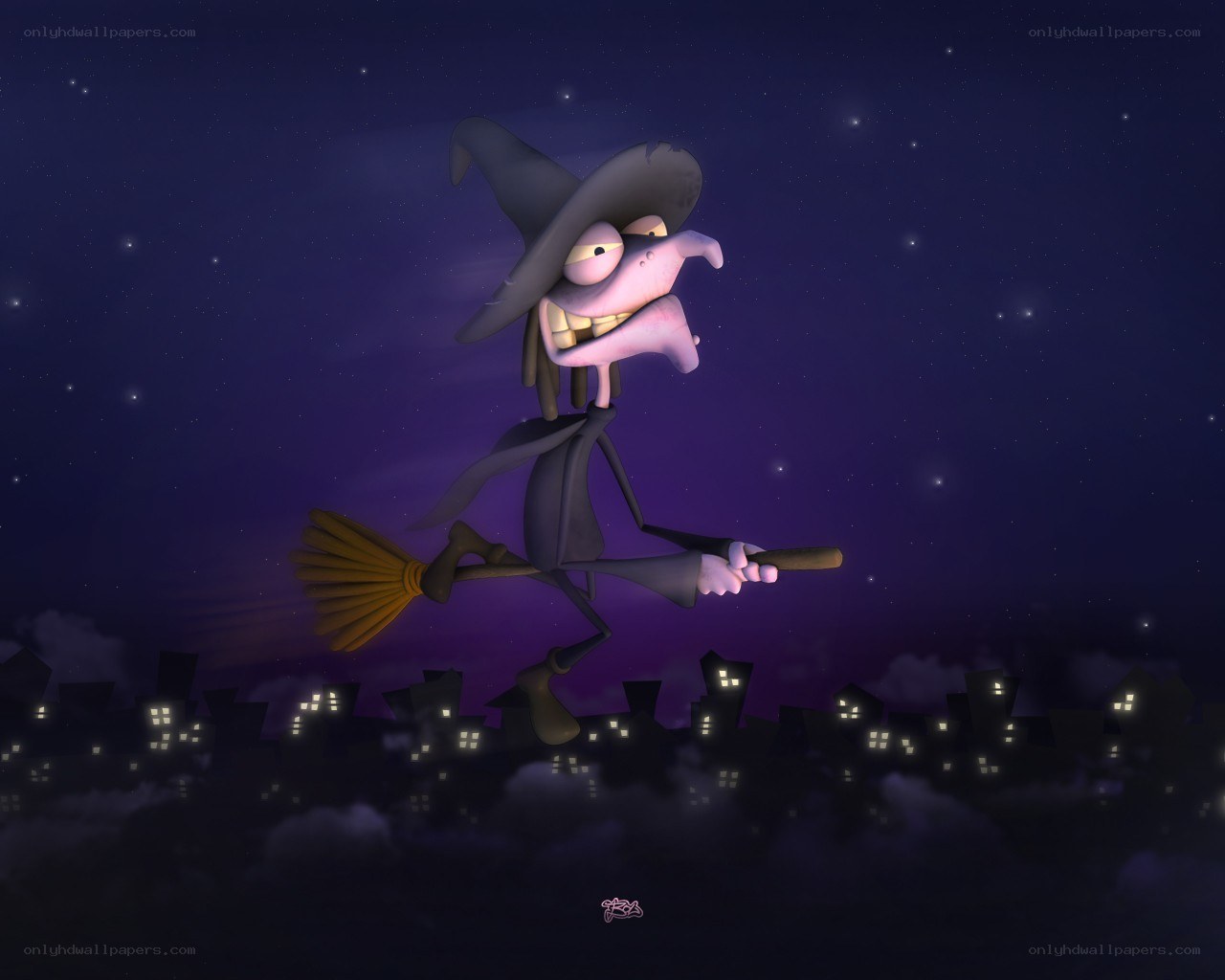 witch flying on broomstick