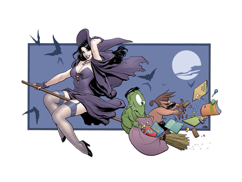 Witch Flying on Broomstick — Purple