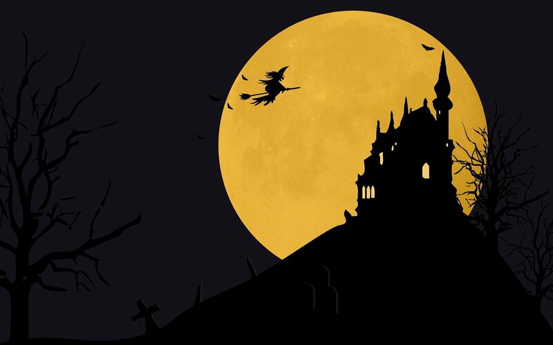 Witch Flying over Castle — Black