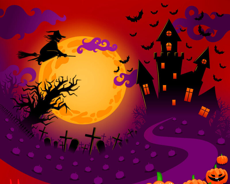 Witch Flying over Castle — Red
