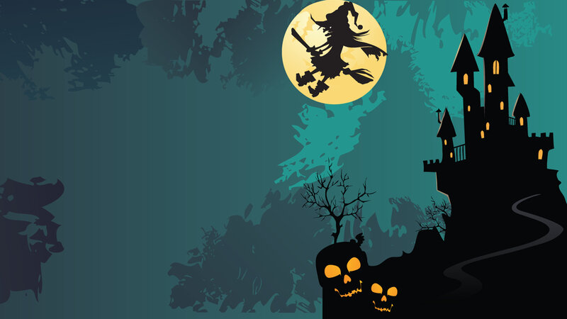 Witch Flying over Castle — Teal