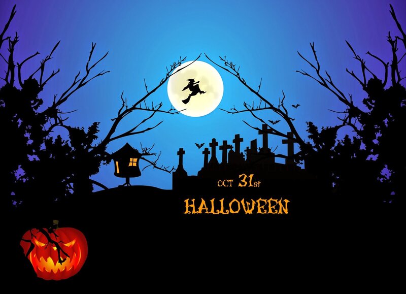 Witch Flying over Graveyard — Blue