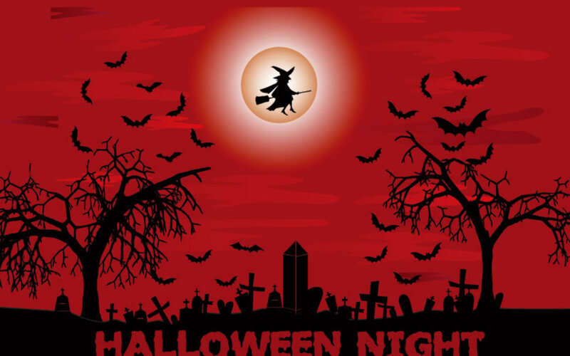 Witch Flying over Graveyard