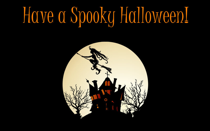 Witch Flying over Haunted House — Black, Spooky
