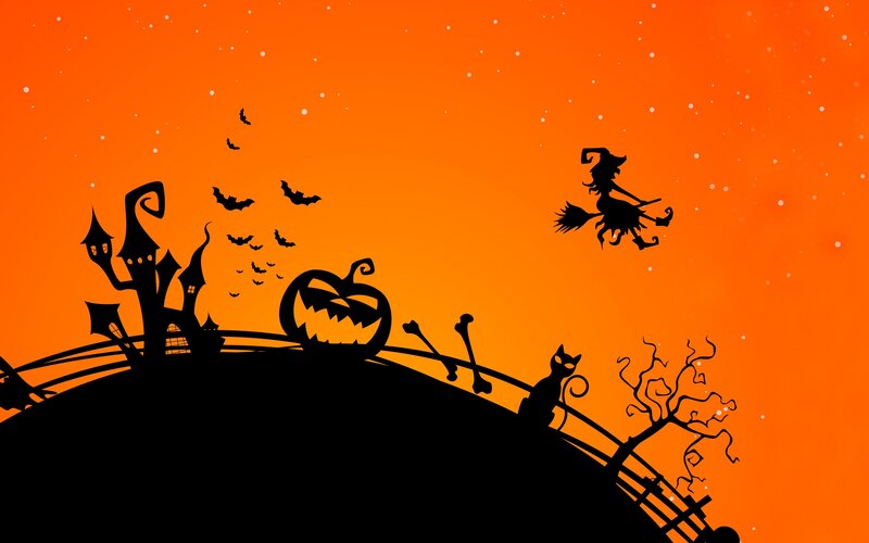Witch Flying over Hill — Orange