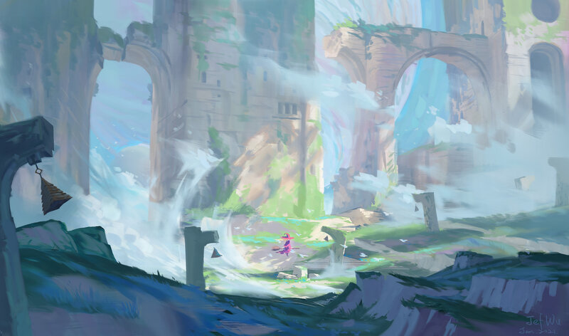 Witch Flying over Ruins