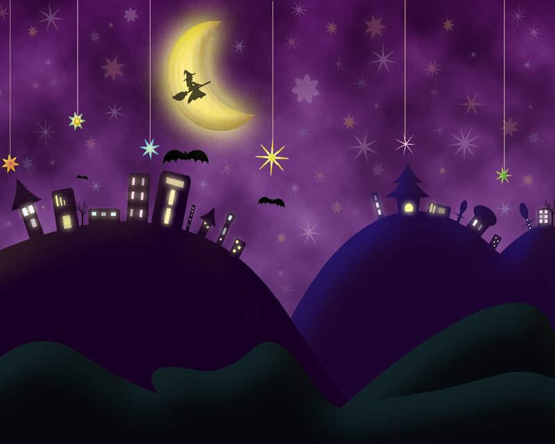 Witch Flying over Town