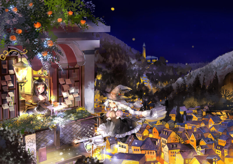 Witch Flying over Town — Yellow