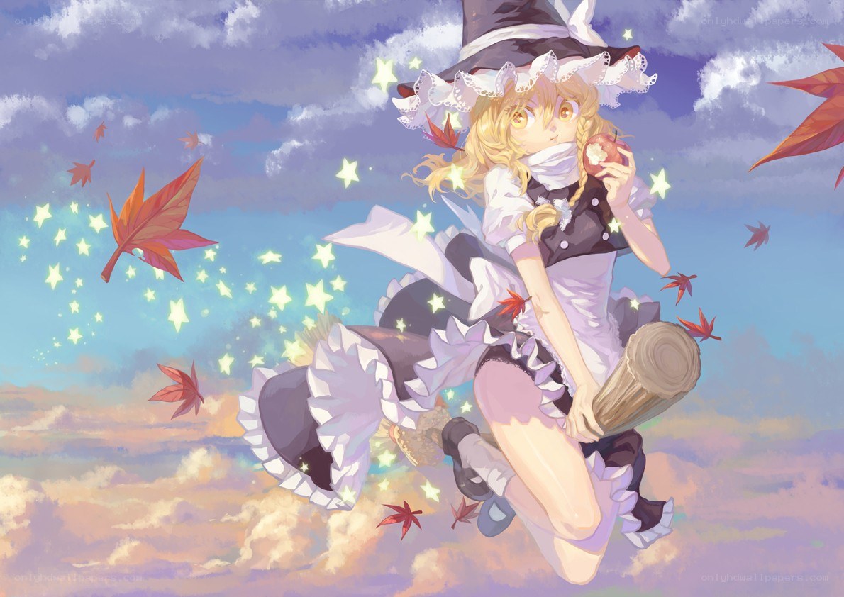 witch flying with apple