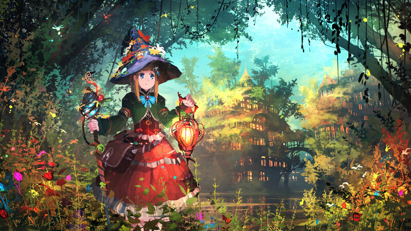 Witch Girl in Forest — Green