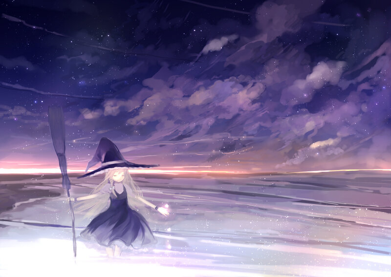 Witch Girl with Broom — Purple