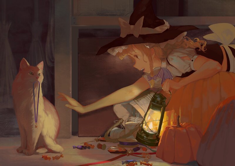 Witch Girl with Cat — Orange