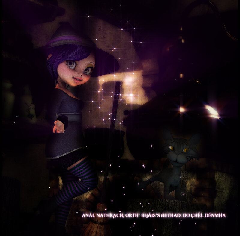 Witch Girl with Cat — Purple