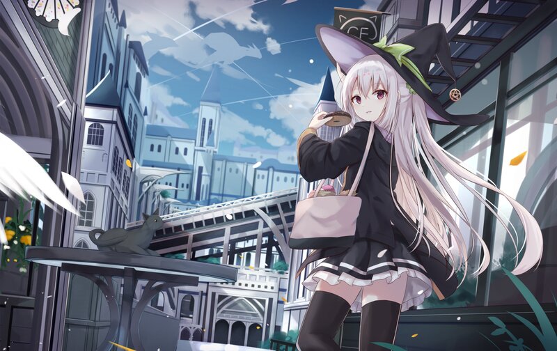 Witch Girl with Cat — White