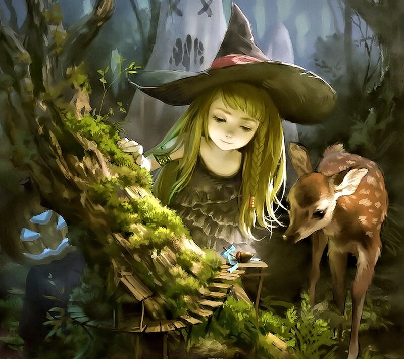 Witch Girl with Deer