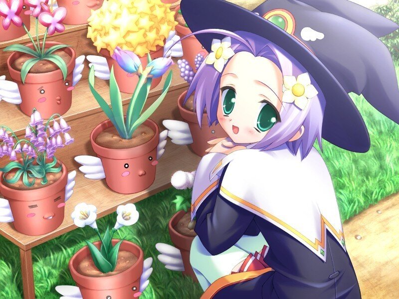 witch girl with potted plants