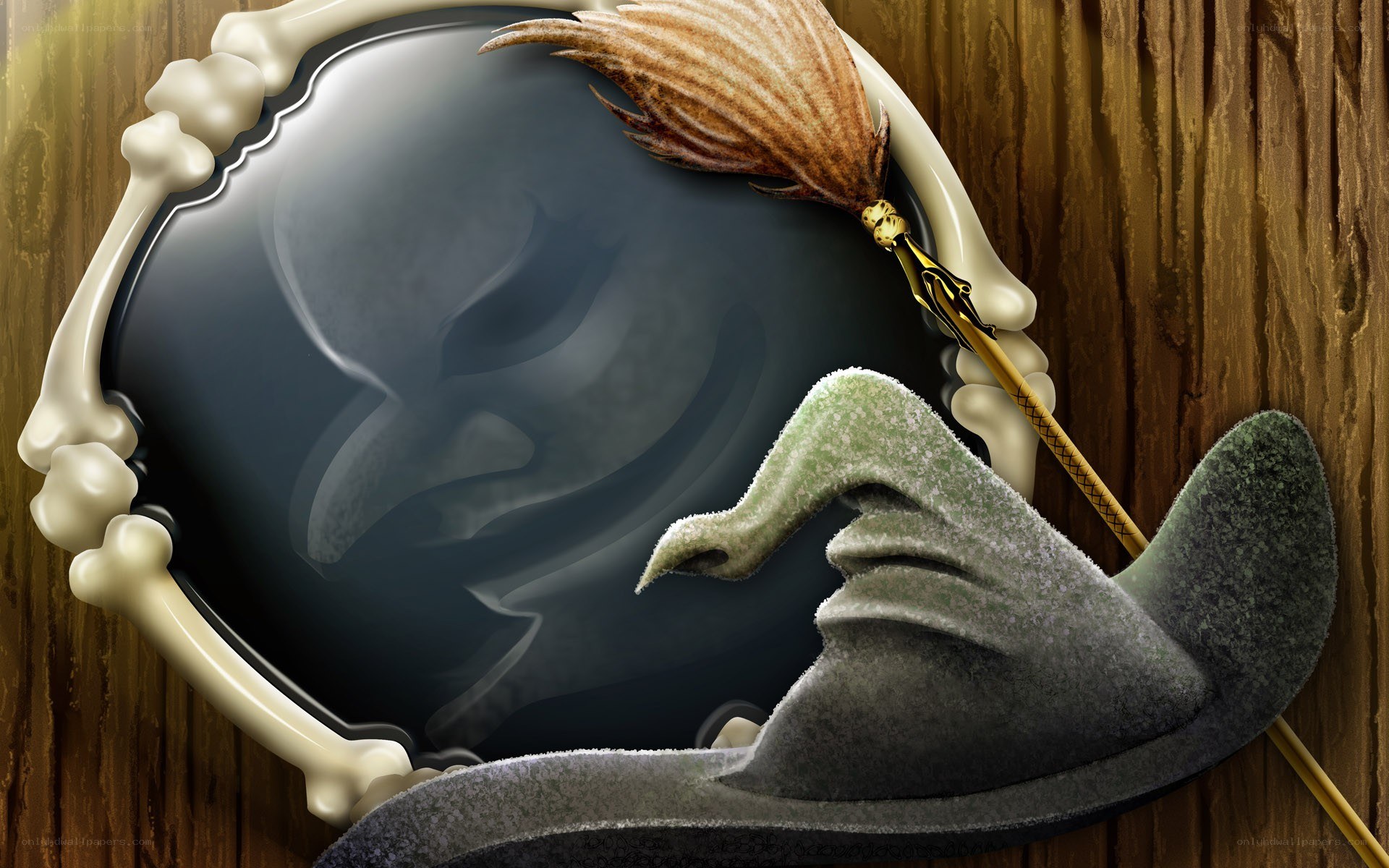 witch hat and mirror with broom