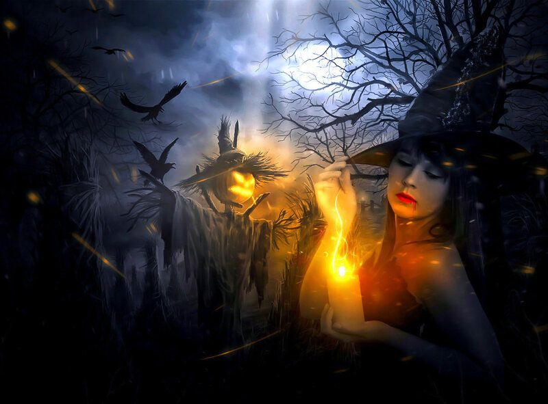 Witch Holding Candle — Black