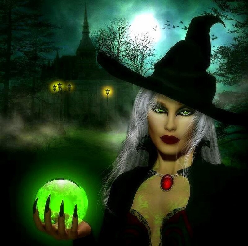 Witch Holding Crystal Ball — Green