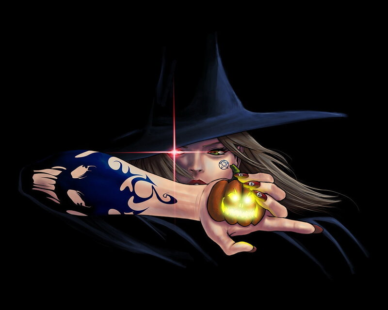 witch holding glowing pumpkin