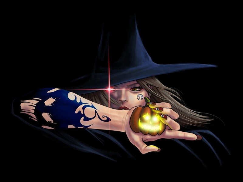 witch holding glowing pumpkin
