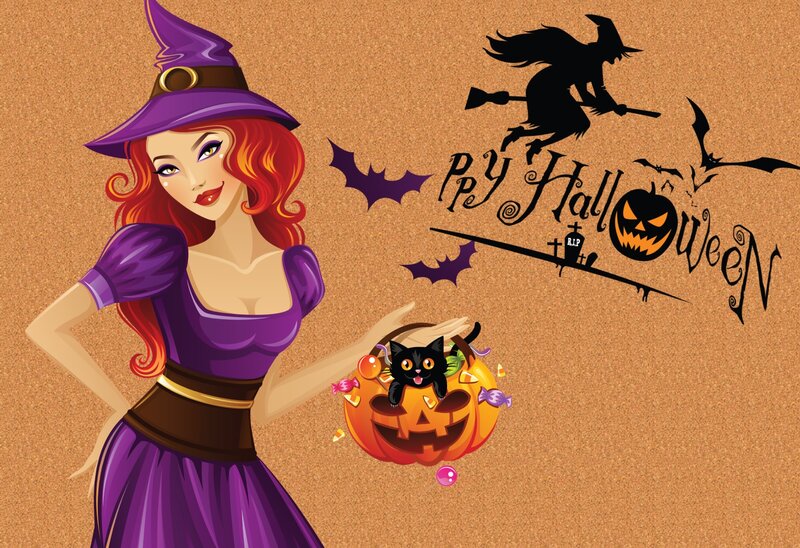 Witch Holding Pumpkin — Purple, Festive, Night