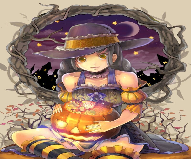 Witch Holding Pumpkin — Purple, Festive