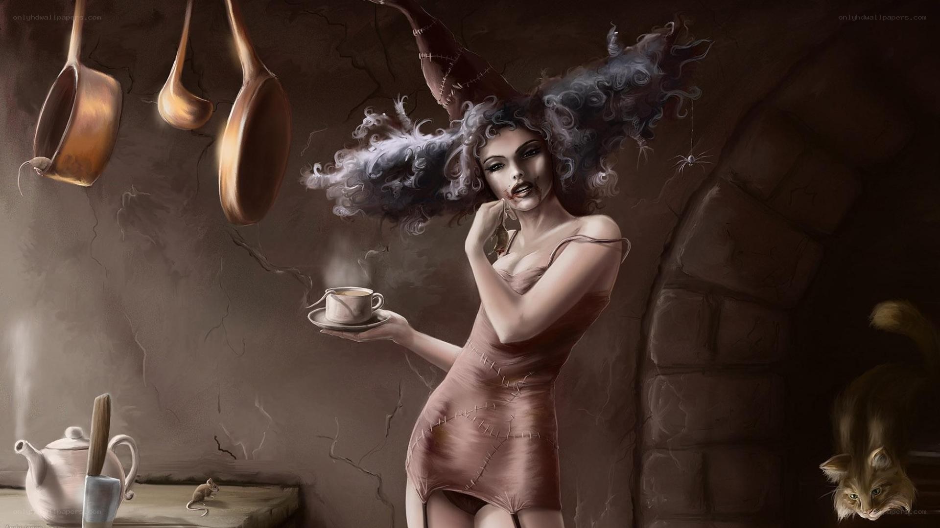 witch holding tea cup