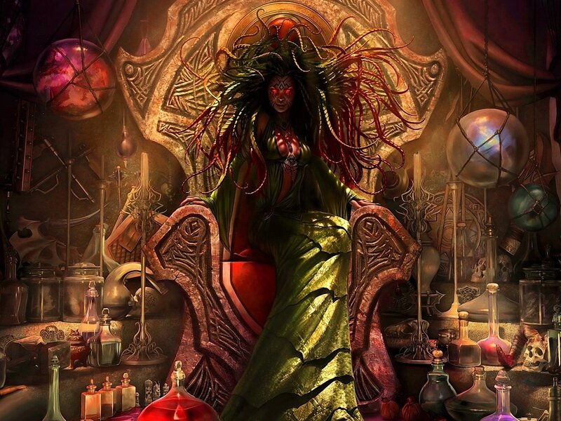 Witch in a Cauldron Room — Green, Dark