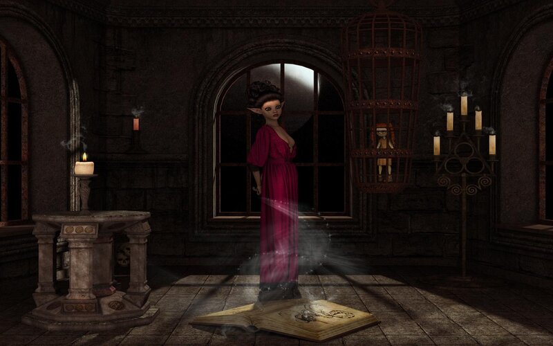 witch in a dark chamber