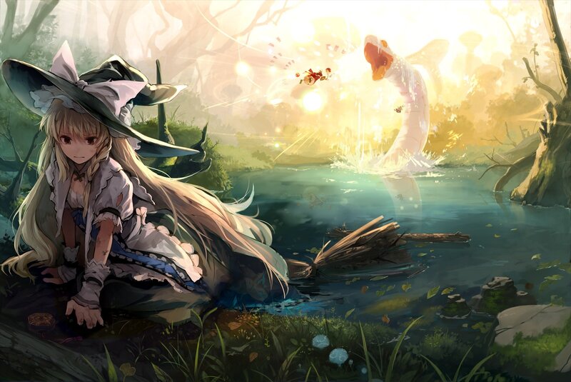 witch in a forest clearing