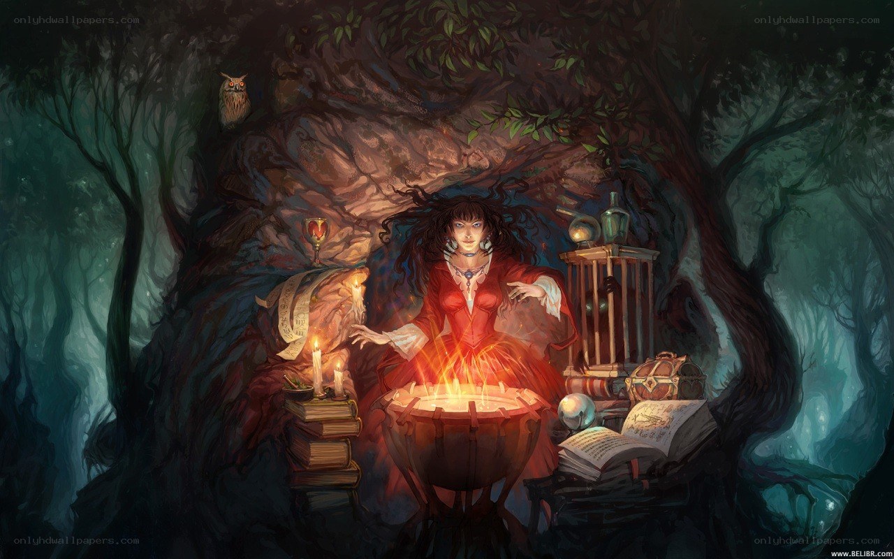 Witch in a forest ritual