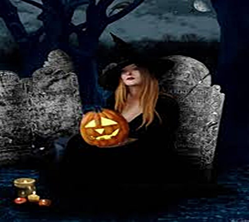 witch in a graveyard