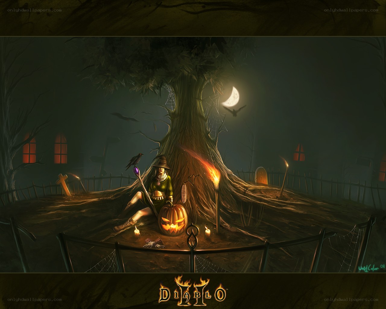 Witch in a Halloween graveyard