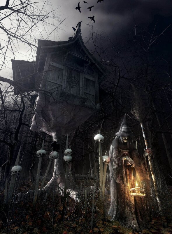 Witch in a haunted forest