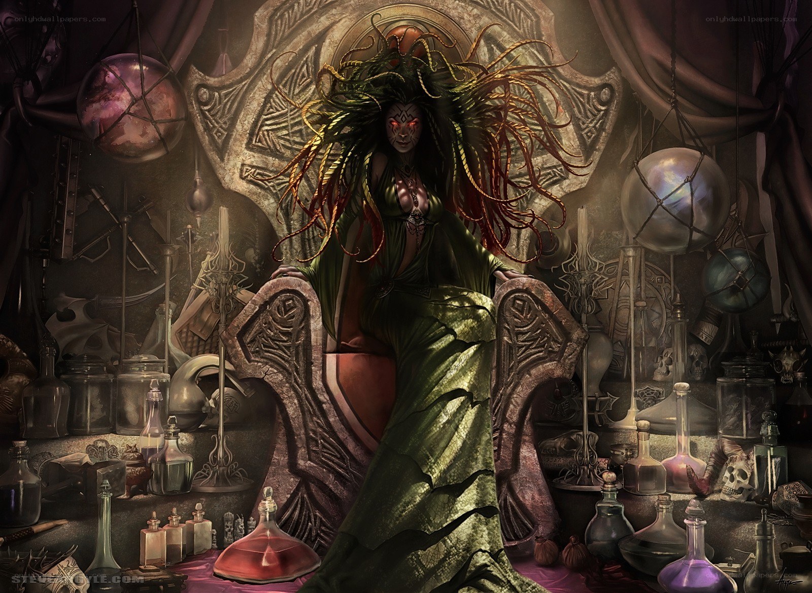Witch in a magical laboratory