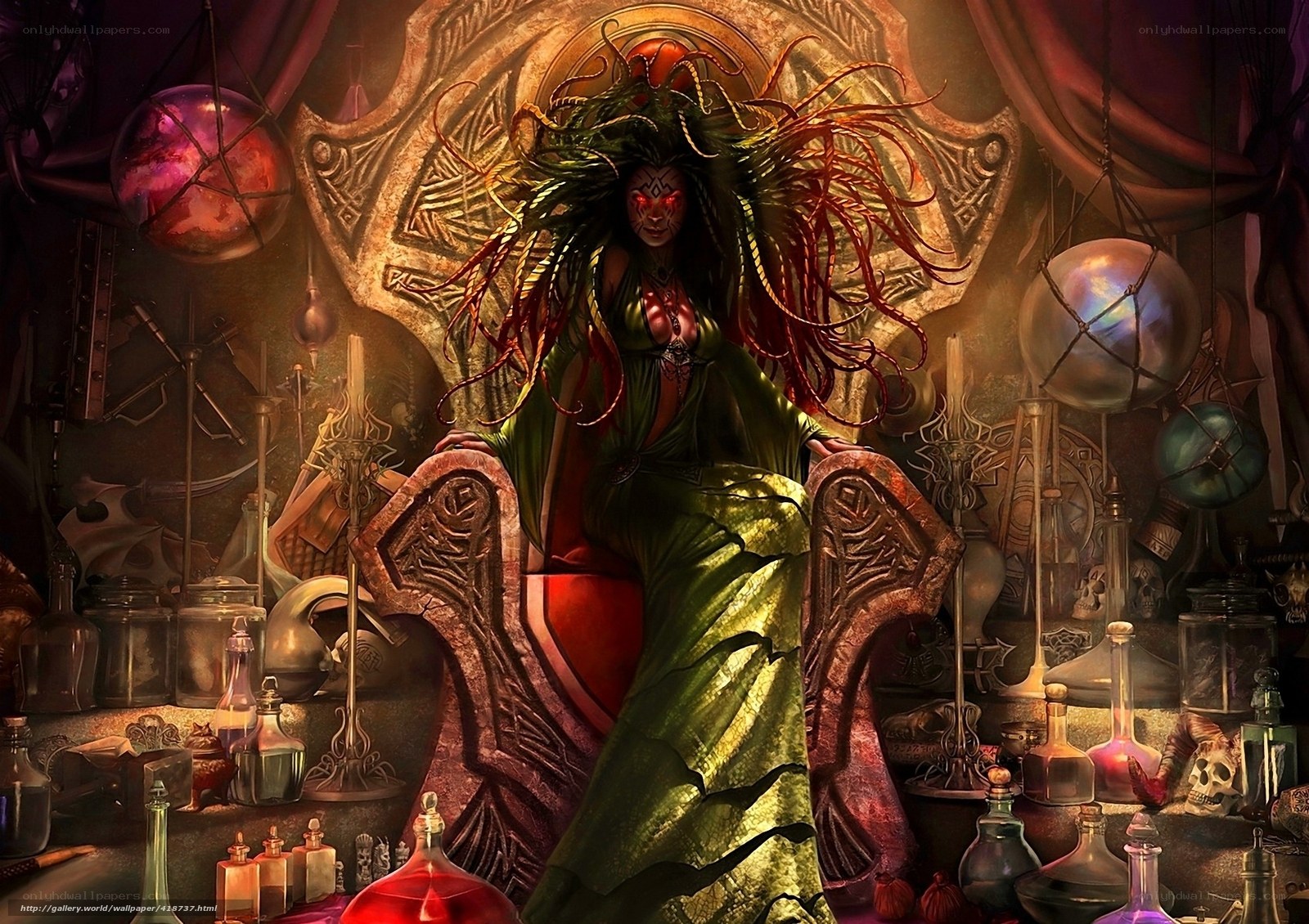 Witch in a magical laboratory