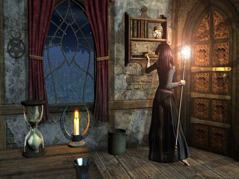 witch in a medieval room
