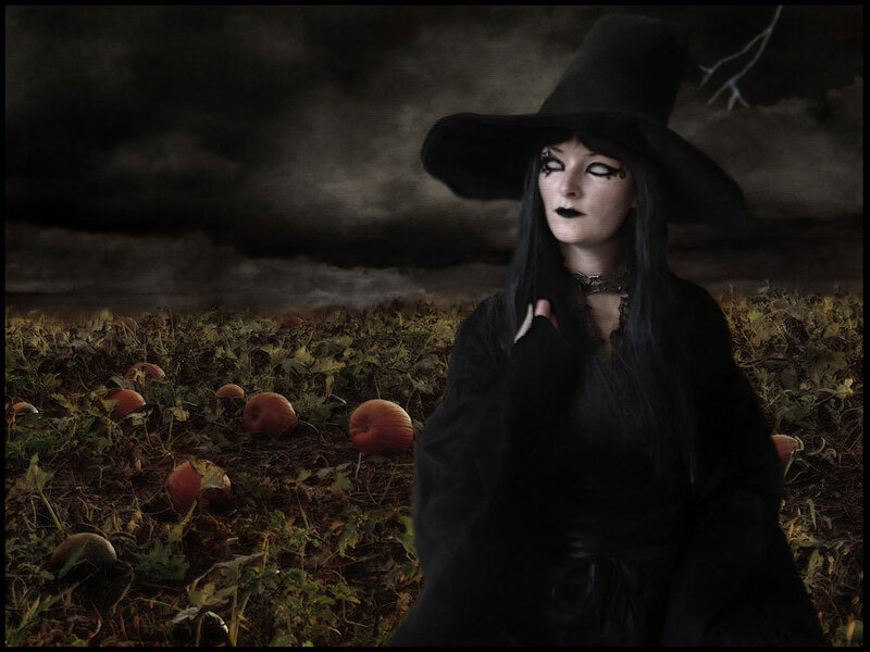 witch in a pumpkin patch