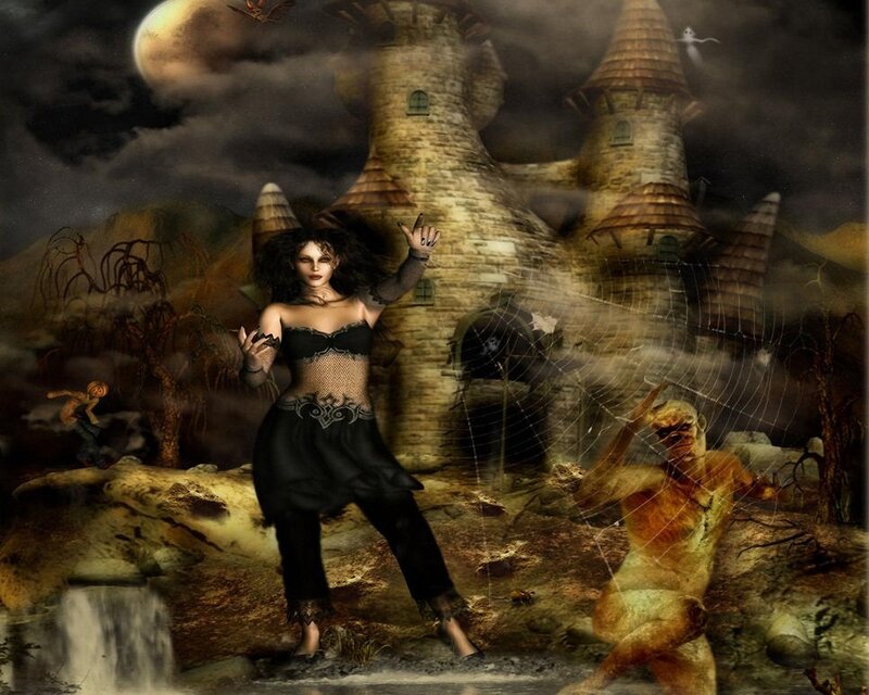 witch in a spooky landscape