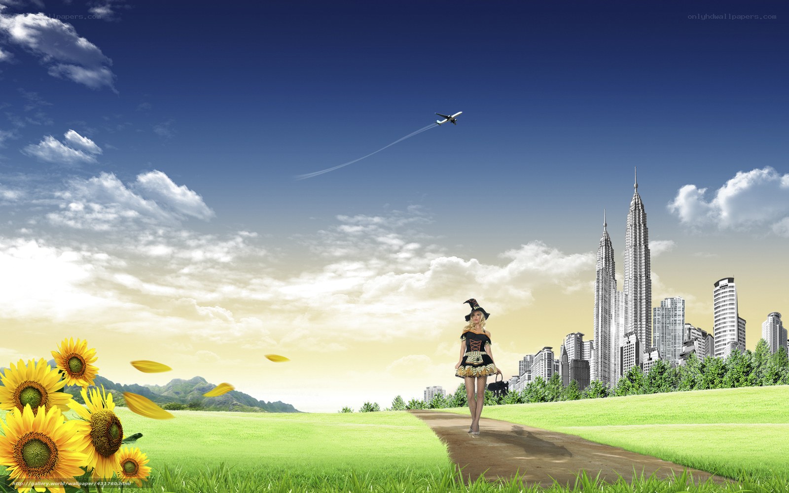 Witch in a sunflower field
