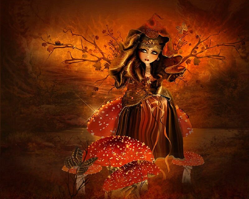 Witch in Autumn Forest — Orange, Dramatic