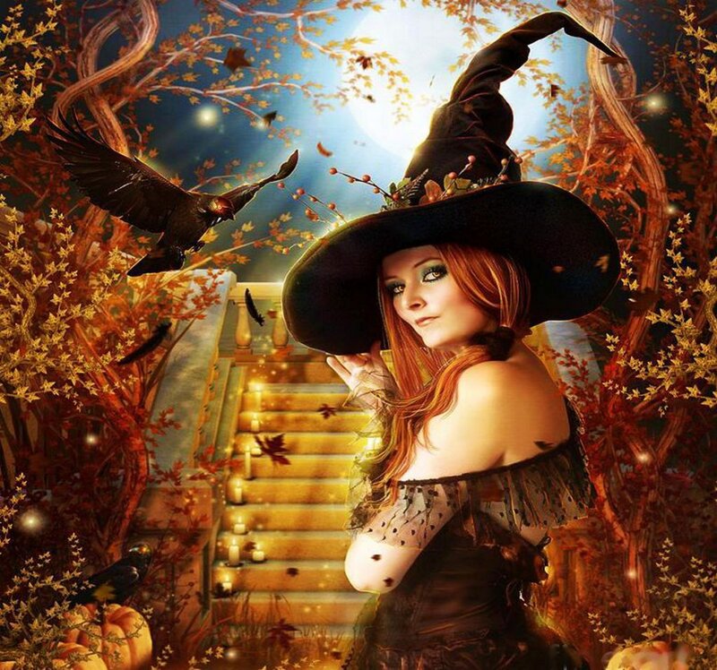 Witch in Autumn Forest — Orange, Mystical