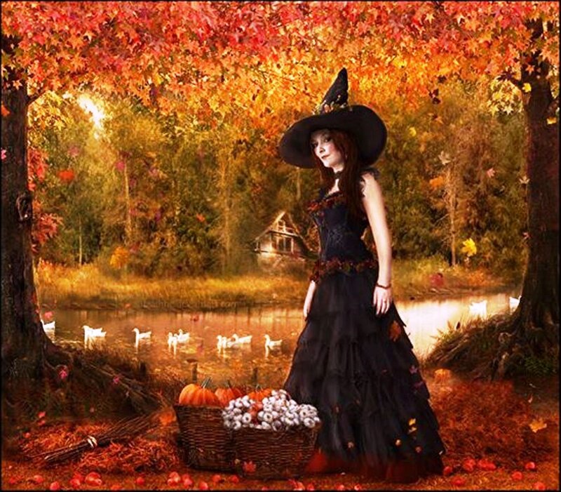 Witch in Autumn Forest — Orange