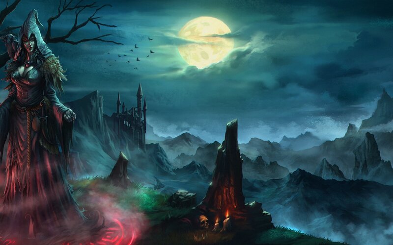 Witch in Dark Landscape